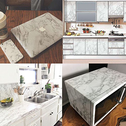 Munto Marble Contact Paper for Countertops, 23.6in x 9.8ft Self Adhesive Marble Wallpaper Peel and Stick, Furniture Renovated Vinyl Film (White/Grey Roll)