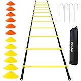 Ohuhu Speed Training Ladder Agility Training Set - 12 Rung 20Ft Agility Ladder and 12 Field Cones,4 Steel Stakes & Carrying Bag,Footwork Equipment for Soccer Football Boxing Drills