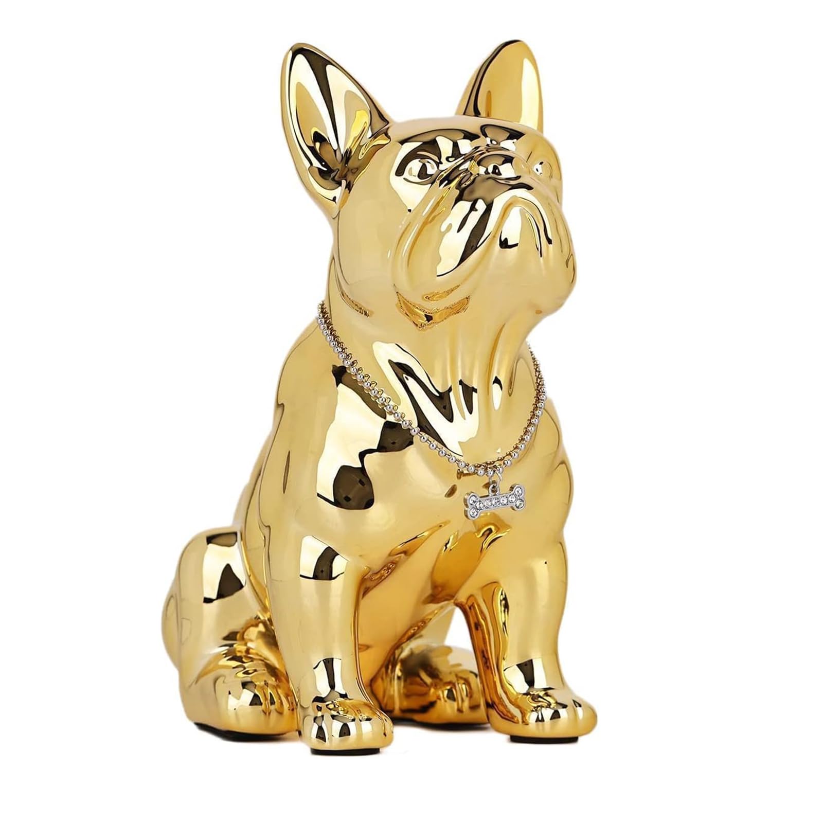 XYQXYQ French Bulldog Sculpture Colorful Metal Sitting Resin Home Sculpture French Bulldog Sculpture for Outside (9 Inch, Golden)