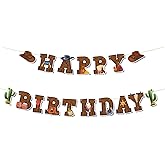 Western Cowboy Birthday Banner, Pre-Strung Western Theme Happy Birthday Banner Wild West Party Decorations Retro Horse Rodeo Party Supplies for Bday Parties