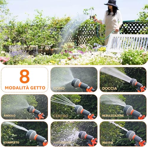 Garden Irrigation Gun, Multifunction Gun with Controllable Water Flow, Water Spray with 8 Adjustable Modes for Car Wash, Shower, Cleaning Sidewalk and Pet Bathing