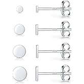 Sterling Silver Stud Earrings for Women Men, 3 Pairs Tiny Flat Dot Earrings Set | Small Round Disc Stud Earrings Dainty Cartilage Tragus Circle Triangle Earrings(Silver/Gold/Rose Gold)