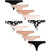 Vince Camuto Women's Thong Underwear - 5 Pack/10 Pack Ultra Soft & Sexy Lingerie - Breathable Panties for Women, Size X-Large, Black Floral (10 Pack)