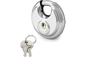 QWORK Disc Locks, 1 Pack Heavy Duty Steel Keyed Padlock Disc Storage Locks for Storage Unit, Moving Trailers, Shed, Fence, 3/