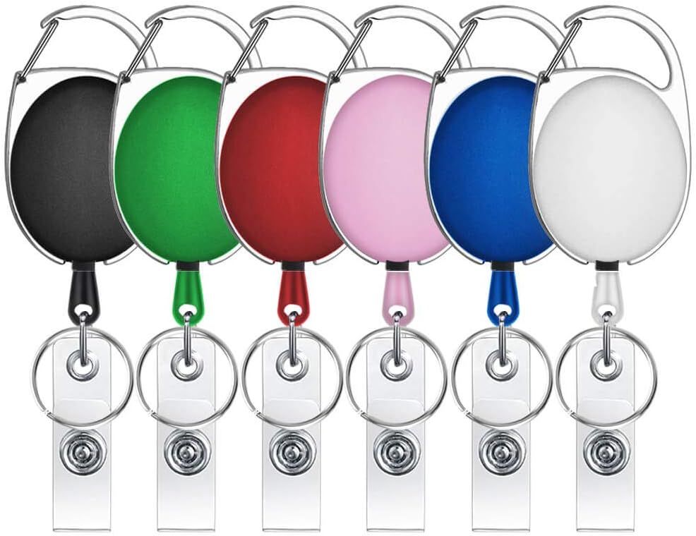 Selizo 6 Packs Retractable Badge Holder Badge Reel Carabiner ID Keychain with Clip, Assorted Color : Office Products