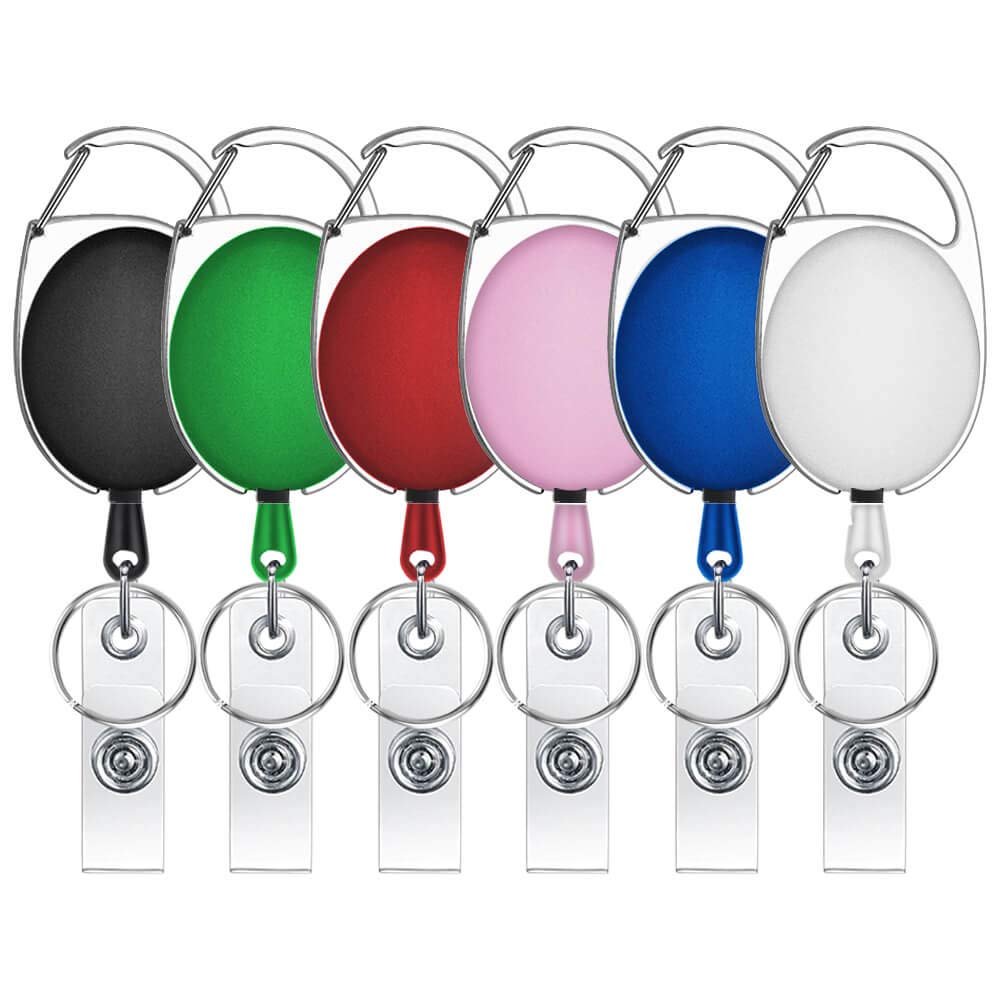 Selizo 6 Packs Retractable Badge Holder,Retractable Keyring Badge Reel Carabiner ID Keychain Retractables Lanyard with Clip for Key Ring ID Card Badge Holder