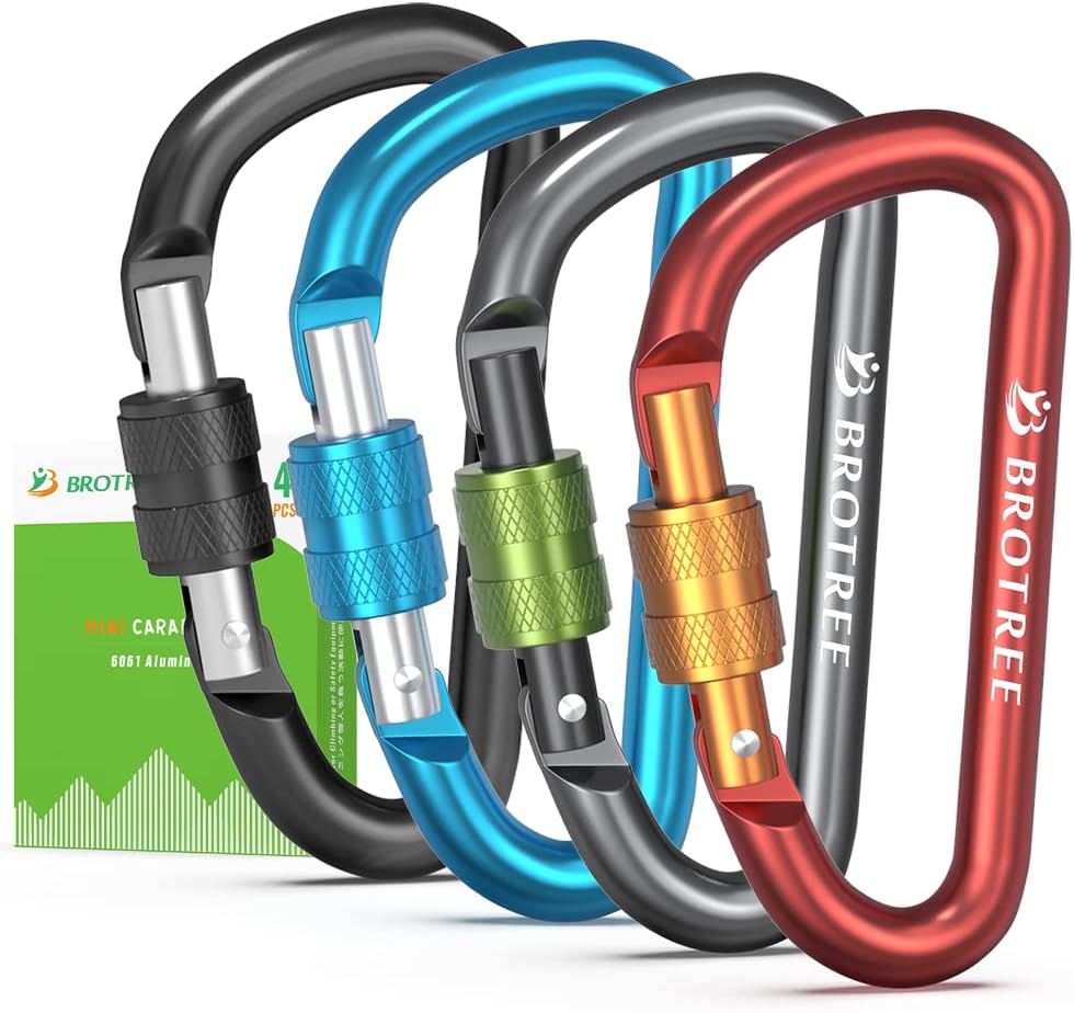BROTREE Small Carabiner Clips Mini Locking Carabiner 6cm Aluminum D-Ring