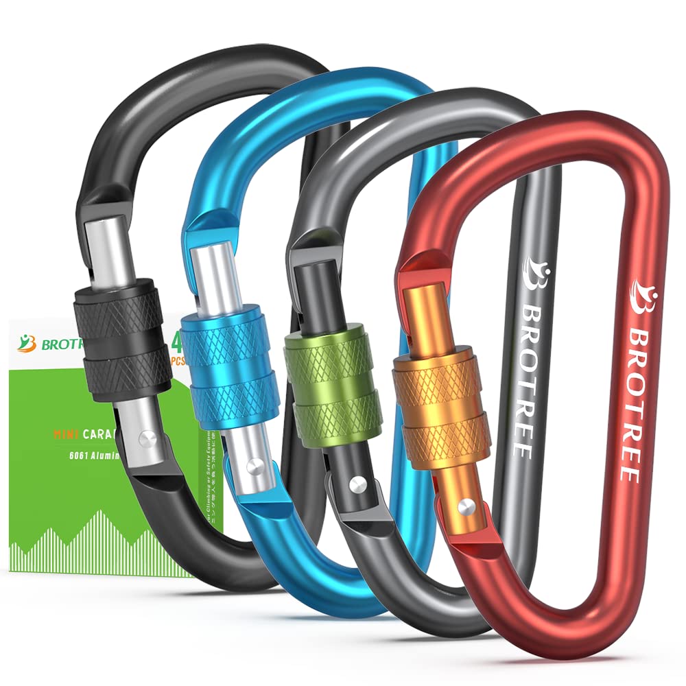 BROTREE Small Carabiner Clips Mini Locking Carabiner - 6cm Aluminum D-Ring