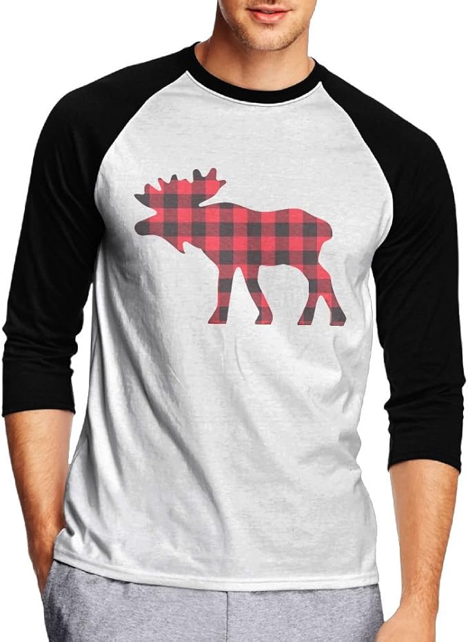 Buffalo Plaid Moose Man 3/4 Sleeve Raglan T-Shirt Raglan Baseball Tshirts | Amazon.com
