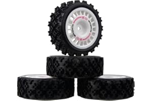 HobbyMarking 1/10 RC Rally Car Wheels Rims & Rubber Tires 12mm Hex Drive Hub for Tamiya TT-01 TT-02 TT-01E XV-01 DF-03 HPI HSP (White)