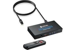eSynic Portable Digital Optical Audio Switcher 3 In1 Out SPDIF Switcher Aluminum Alloy TOSLINK Audio Switch with 3.28ft Optic