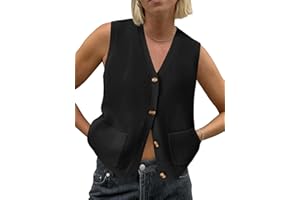 Saodimallsu Womens Sleeveless Sweater Vest Button V Neck Knit Trendy Casual Summer Cardigan with Pockets