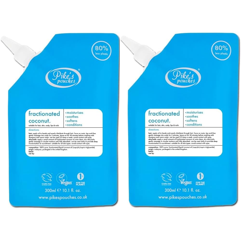 Pure Fractionated Coconut Oil Liquid 300ml 2 Pack – For Skin, Hair, Body, Face, Beard, Lips & Nails | Natural Moisturiser for Dry Scalp Dandruff & Tattoo Healing | Carrier Oil for Massage