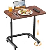 BUYIFY Height Adjustable TV Tray Table with Wheels for Couch or Sofa | Rolling TV dinner tray for eating on couch,bed,or recliner;height adjustable laptop desk for meals,snacks,and work Brown