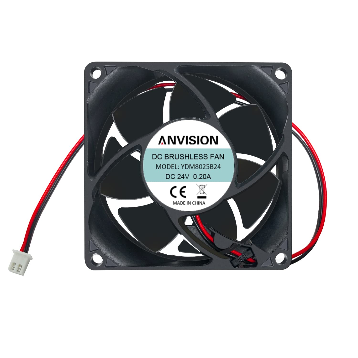 ANVISION 80mm x 25mm DC 24V Brushless Cooling Fan, Dual Ball Bearing, 2 Pin