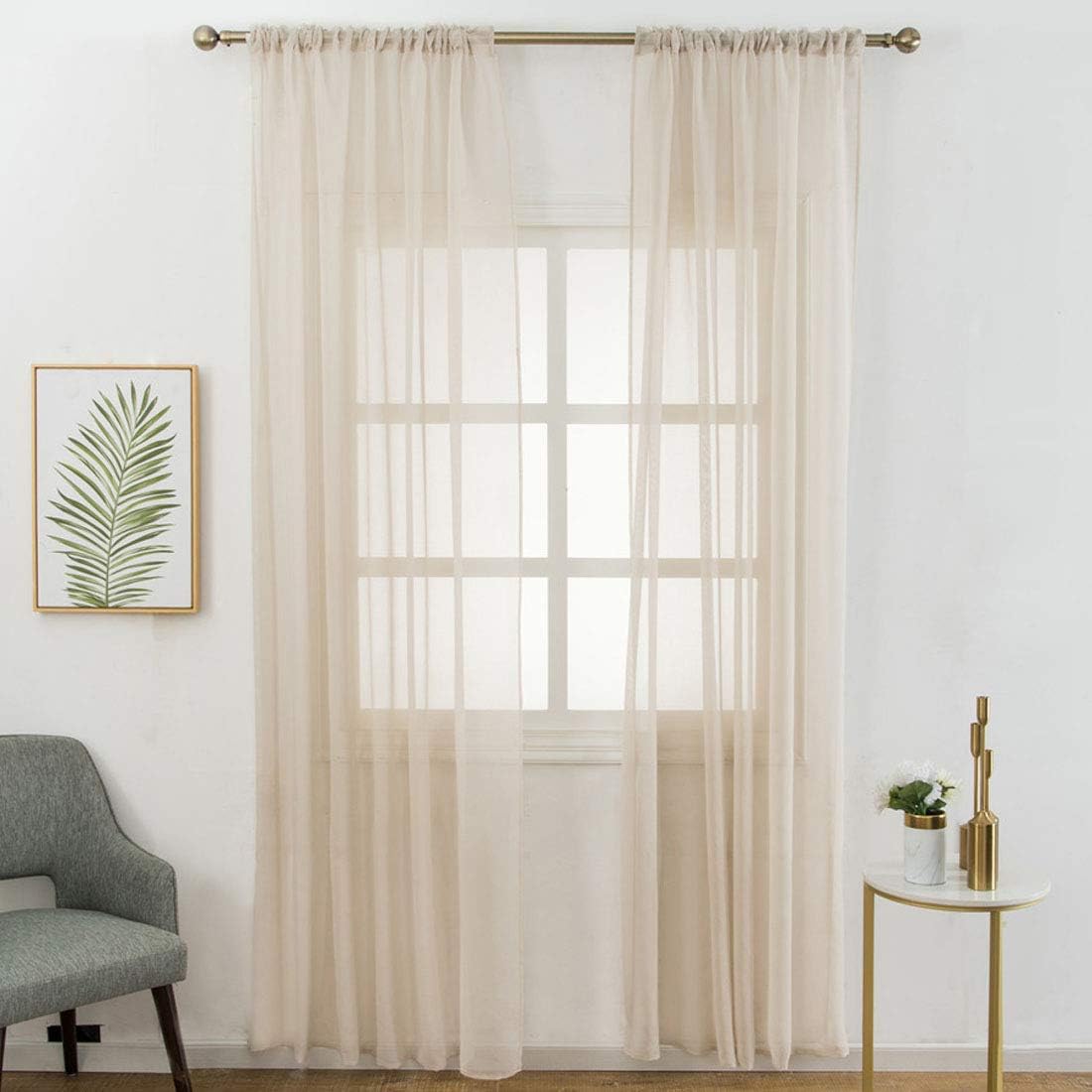 Amazon Com Wubodti Beige Sheer Voile Curtain Panels Beige Window