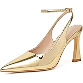 Susanny Womens Slingback Closed Toe Ankle Strap High Heels Pointed Toe Pumps Comfortable Stiletto Sexy Buckle Strappy Dressy Shoes for Wedding Bridal Party Work