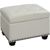 Convenience Concepts Designs4Comfort 5th Avenue Upholstered Storage Ottoman 24" - Contemporary Foot Stool and Seat with Hinged Lid for Living Room, Dining Room, Office, Den, Ivory Faux Leather