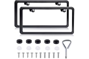 MIBOR License Plate Frames Black - 2 Pack Rustproof Stainless Steel License Plate Holders, Well-Equipped Durable Front License Plate Mounting Kit with 2 Holes, Universal Car Accessories for Diverse Vehicles