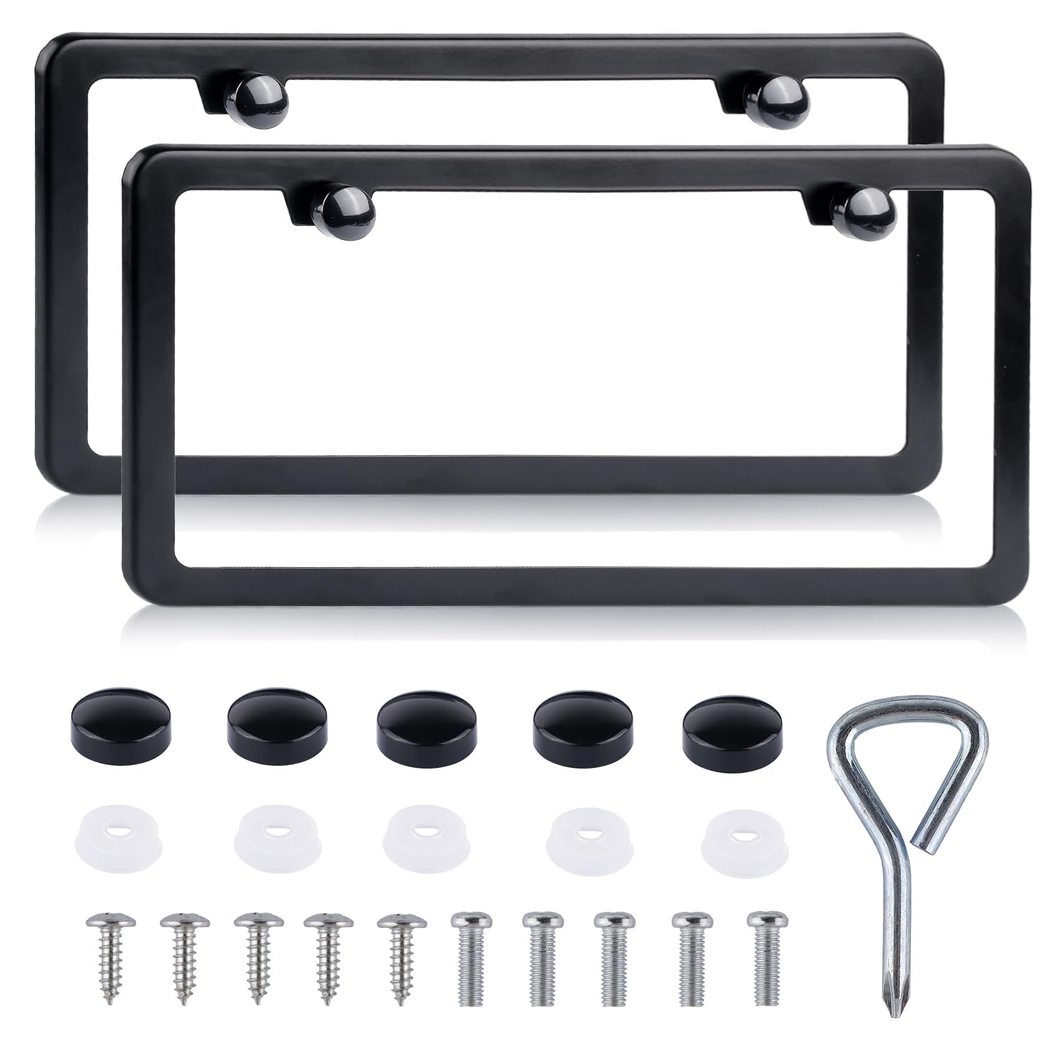 Photo 1 of License Plate Frames Black - 2 Pack Rustproof Stainless Steel License Plate Holders, Well-Equipped Durable Front License Plate Mounting Kit with 2 Holes, Universal Car Accessories for Diverse Vehicles