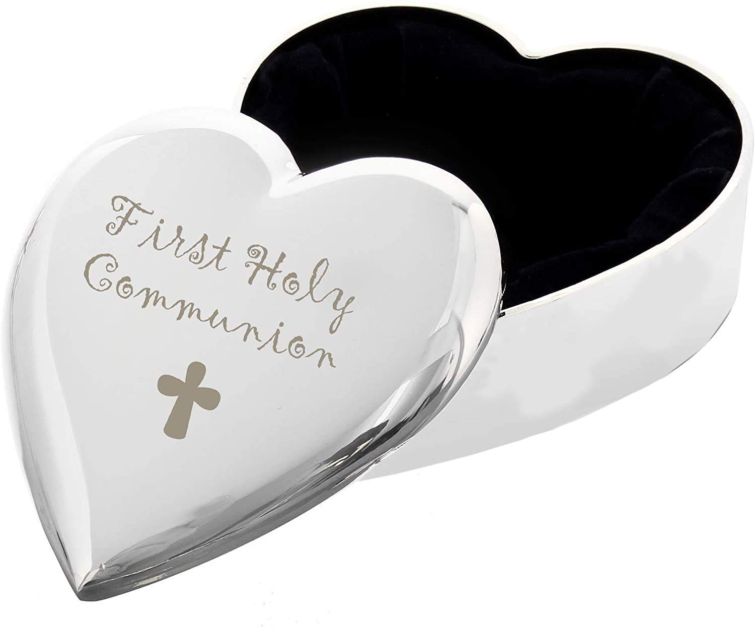 1st First Holy Communion with Cross Silver Finish Heart Shaped Trinket Box Gift for Communion