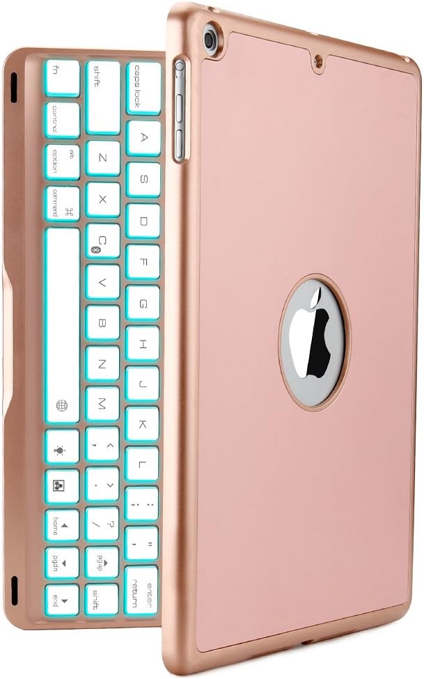 New iPad 2018 Keyboard Case, iEGrow New F8S 7 Colors LED Backlit iPad 6th Generation Keyboard with Protective Case Cover for New iPad 9.7/ iPad 5th Generation/iPad Air(Rose Gold)
