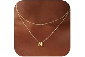Thaivor Christmas Gifts Stocking Stuffers Bubble Letter Necklace Layered Initial Necklaces for Women Dainty Cute Choker Pendant Stack Jewelry Teen Gift Trendy Stuff