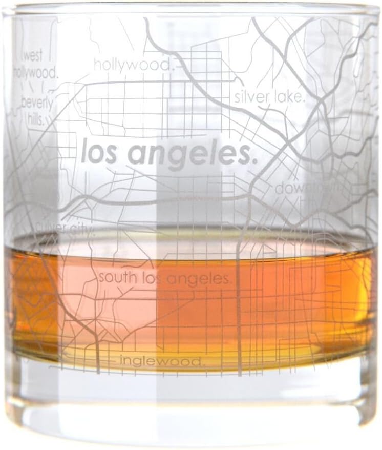 Uncommon Green LA Map Rocks Etched Whiskey Glass