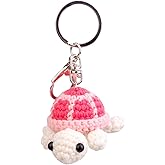 MuMyer Funny Crochet Turtle Doll, Handmade Emotional Support Knitting Wool Turtle Animal Gift With Detachable Keychain(Pink)