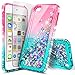 iPod Touch 7 Case, iPod Touch 5/6 Case with Premium HD Screen Protector for Girls, NageBee Glitter Sparkle Liquid Floating Durable Clear Cute Case for iPod Touch 7th/6th/5th Generation -Pink/Aqua