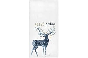 Wamika Winter Deer Snowflakes Hand Towels Let It Snow Face Towel Soft Guest Towel Portable Kitchen Tea Towels Washcloths Bathroom Decor Housewarming Gifts 16" X 30"