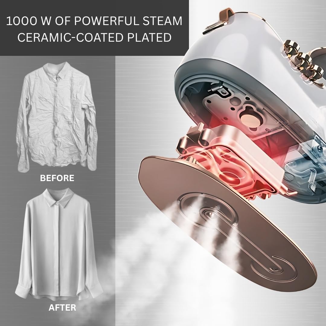 SALAV® Retro Edition Duopress Handheld Garment Steamer and Iron, Ceramic Plate, 1000 watts of Steam, Removes Wrinkles on Clothes, Vintage Style No Drip Steam, Titanium