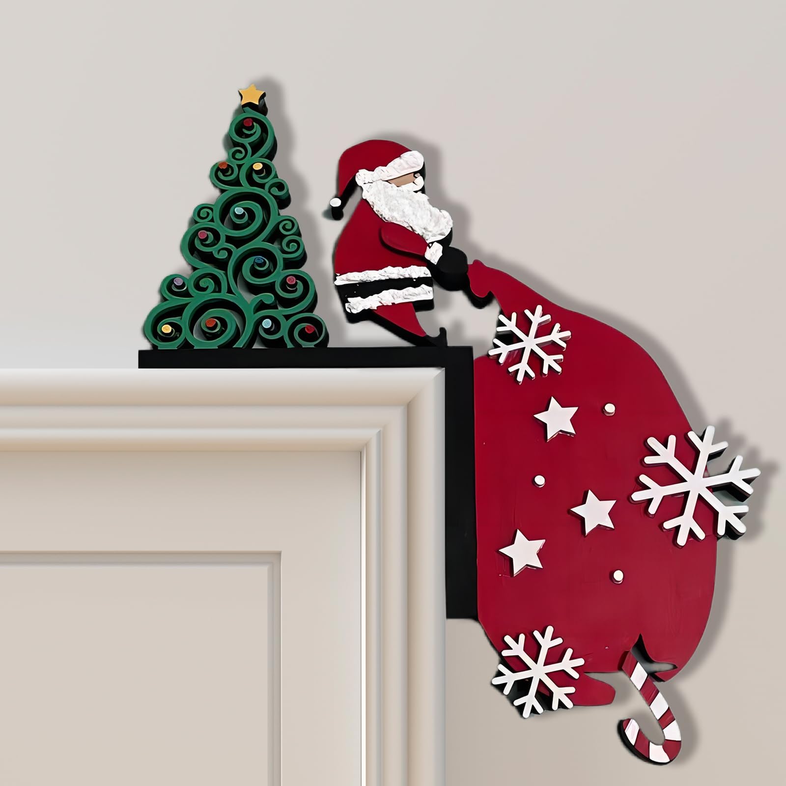 Photo 1 of 2024 Christmas Door Topper Holiday Home Decor Funny Snowman Santa Claus Top Door Frame Corner Sign Decorations, Windows Walls DIY Craft for Christmas Party Ornament (Santa Claus)