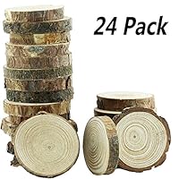 Yexpress 24Pcs 2-2.5-Inch Unfinished Natural Thick Wood Slices Circles with Tree Bark Log Discs for DIY Craft Christmas Rustic Wedding Ornaments