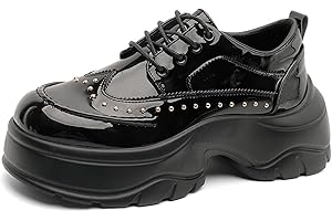 Men's Chunky Platform Oxford Shoe – Patent Leather Studded Derby for Goth Punk Streetwear & Cosplay, Height Increasing Non-Sl
