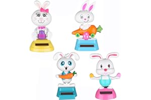 Solar Dancing Bunny Toy, Easter Rabbit with Eggs Shaking Head Car Dashboard Decor, Solar Powered Cute Doll for Office Desk Wi
