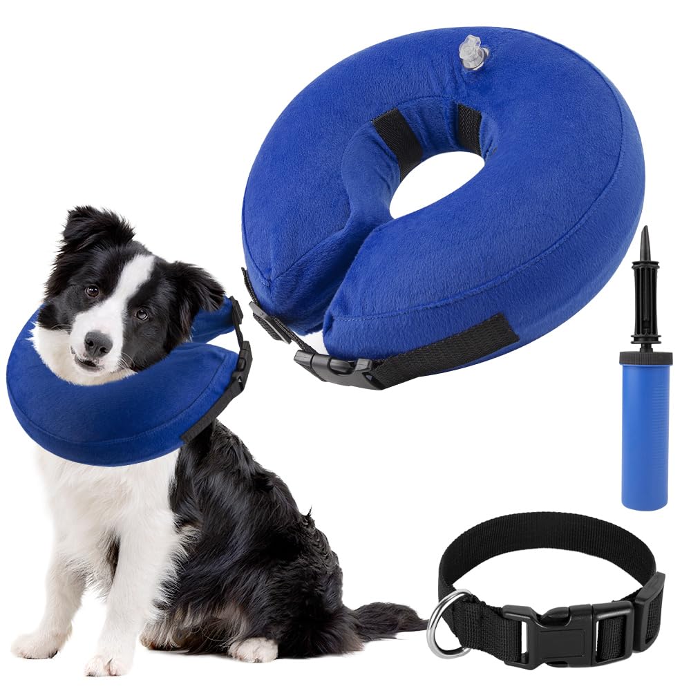 SlowTon Inflatable Dog Recovery Collars Cones, Soft Comfy Quick Release Donut Collar for After Surgery, Prevent Dogs from Touching Stitches Biting Licking Wound, Does Not Block Vision