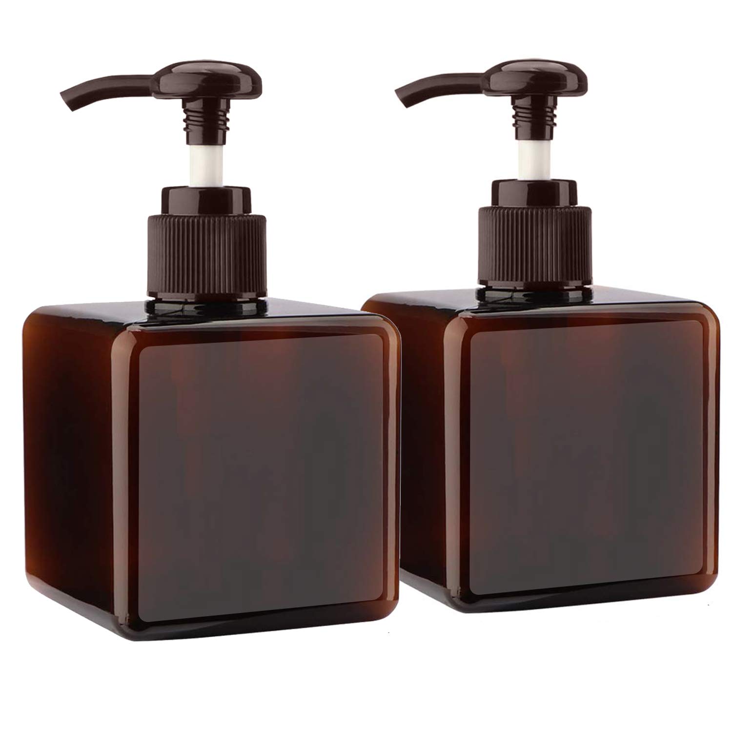 2Pcs 250ml / 8.8oz Empty Plastic Pump Bottles, Refillable Lotion Shampoo Body Washing Conditioner Cream Shower Gel Square Storage Holder Container Toiletries Liquid Dispenser (Brown)