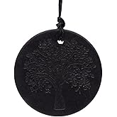 RUMINERAL Shungite Engraved Pendant Circle with Cord - Authentic Healing Stone for Chakra and Energy Balancing - (Tree of Life)