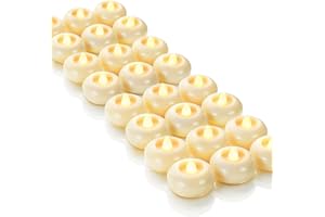 Homemory 24 Pack 2” Flameless Led Floating Candles, 200 Hour Battery Operated Flickering Waterproof Tealights for Cylinder Vases, Centerpieces at Wedding, Party, Pool, Holiday (Ivory Base)