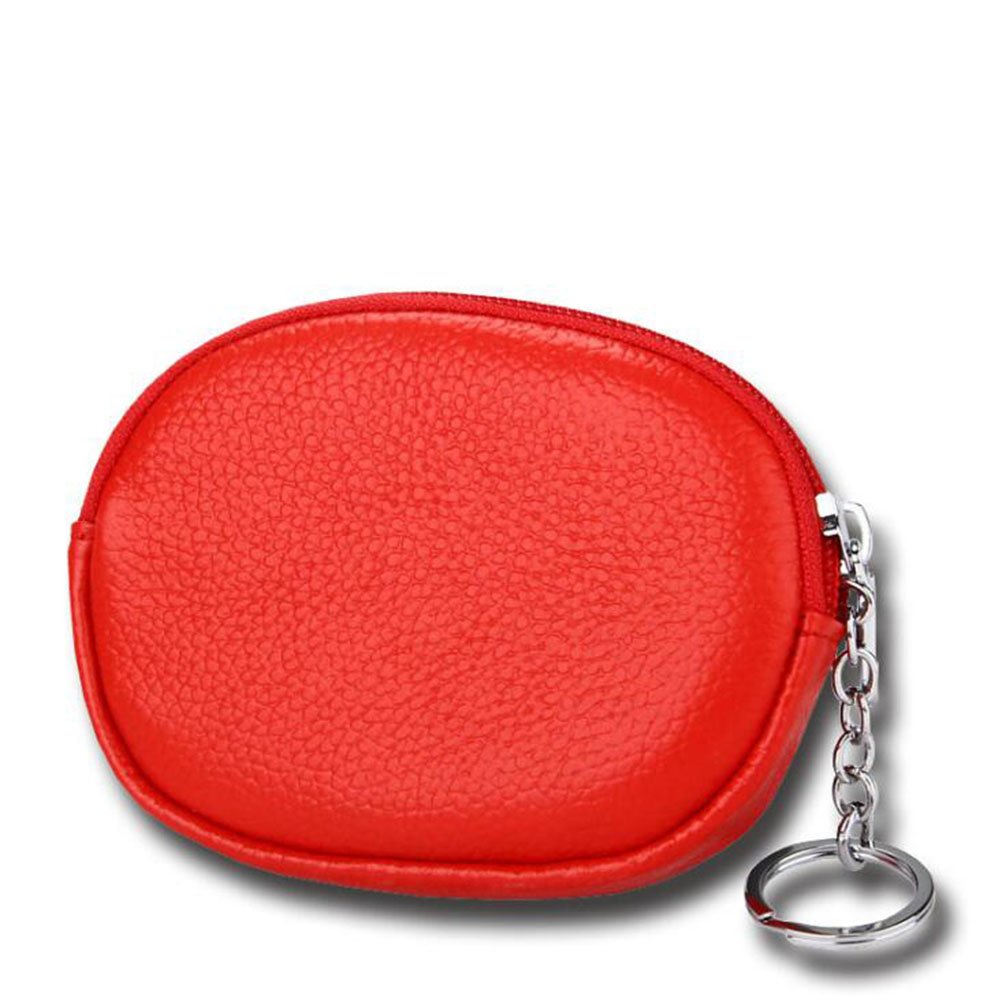 AprinCtempsD Women‘s Small Coin Purse Genuine Leather Ladies Change Wallet Pouch Mini Credit Card Holder Zipper with Key Ring (Red)