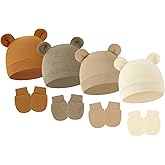JOTDEW 4 Pack Newborn Hats Mittens Set Bear Ears Preemie Hat Infant Hospital Mitten for Baby Boy Girl 0-6 Months