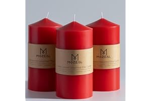 MOZEAL 3" x 6" Hand-Poured Unscented Red Pillar Candles,Dripless Candles Set of 3,Long Lasting Burning,Approx 100 Hours Burn Time for Wedding,Dinner,Christmas and Home Decor
