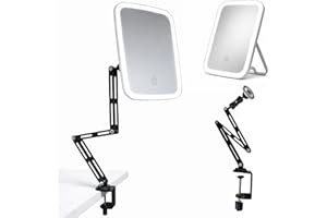 Ezcora Clip On Vanity Mirror with Light for Nearsighted Makeup, Magnetic Detachable Makeup Mirror with Extension Arm, Recharg