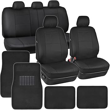 Amazon Com Black Synthetic Leather Car Seat Covers 4pc Carpet