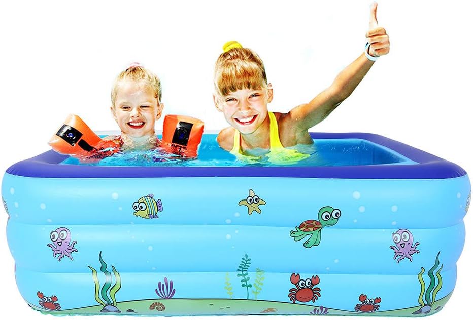 TOUMENY Underwater World Family Inflatable Swimming Pool Full-Sized Rectangular Swimming Pool Fun Water Park Kiddie Pools Blow Up Family Pool for Kids Toddlers Infant Children (L 150×110×50cm)