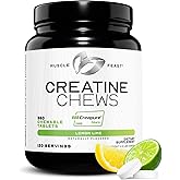 Muscle Feast Creatine Monohydrate Chewables - Vegan & Gluten-Free Creapure Creatine Chews for Men & Women - Delicious Citrus-Flavored Creatine Tablets for Muscle Building - Lemon Lime, 360 Tabs