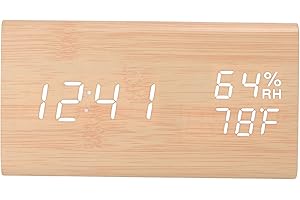 Triangular Digital Wooden Clock, LED Display Time Date Temperature Humidity Alarm Voice Control, with Auto Dimming Function, 