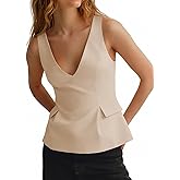 Tankaneo Womens Deep V Neck Suit Vest Peplum Summer Trendy Sleeveless Fitted Blazer Tank Tops Business Casual Blouses
