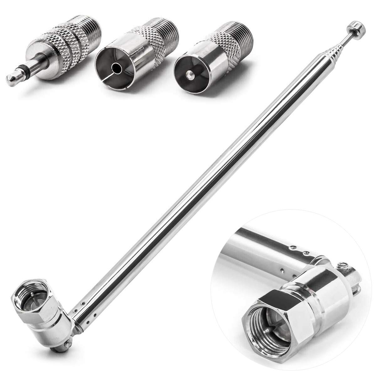 iFreGo DAB FM FM Radio Antenna, 75 Ohm Telescopic Antenna Replacement F Plug FM Antenna, Car Radio With Extendable Rod Antenna Universal Antenna for AM/FM/DAB Radio, Improved Signal Reception